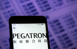 The logo of Pegatron Corp is displayed on a smartphone. Photo by Shutterstock/IgorGolovniov.